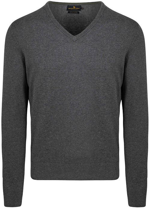 Steppin' Out Tröja i bomullskashmir med V-ringning, Antracitmelange Product
