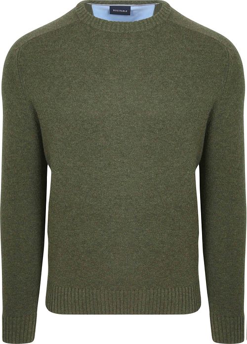 Suitable sweter z jagnięcej wełny z okrągłym dekoltem, oliwkowozielony Product