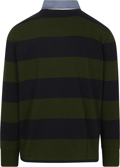 Gant Heavy Rugger Shield Longsleeve Polo Shirt Stripes Navy Green Product / Achterkant