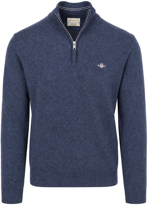 Gant Halfzip Lamswol Trui Donkerblauw