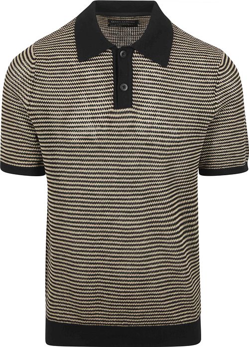 Marc O'Polo Knitted Poloshirt Strepen Zwart Beige Product