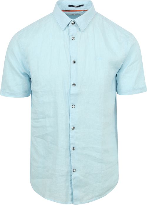 No Excess Camicia a maniche corte in lino azzurro chiaro Product
