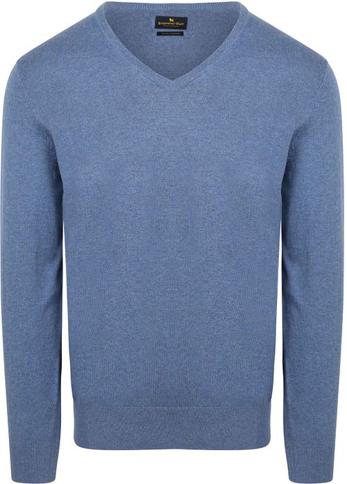 Steppin' Out sweter z mieszanki bawełny i kaszmiru z dekoltem V w kolorze indygo Product