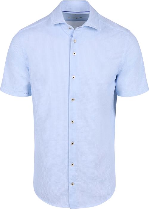 R2 Short Sleeve Overhemd Seersucker Lichtblauw