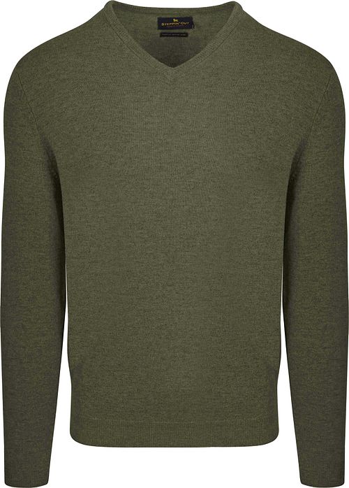 Steppin' Out pullover con scollo a V in lana merino verde oliva Product