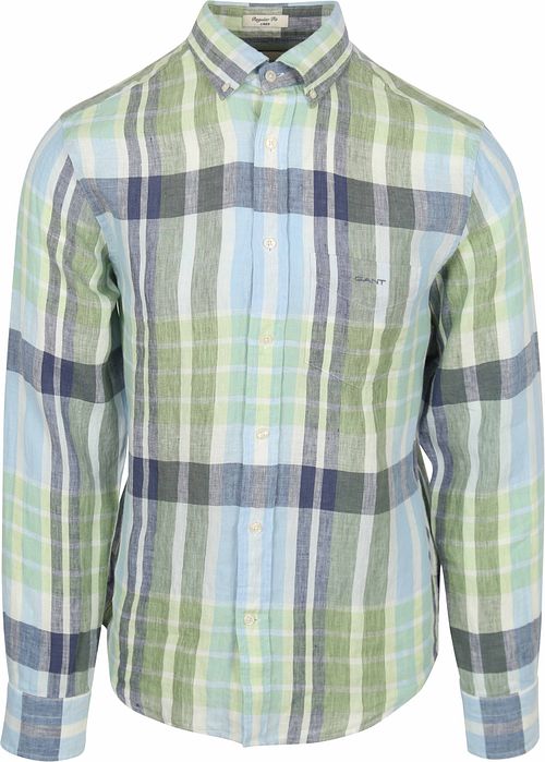 Gant Overhemd Linnen Ruiten Blauw Groen Product