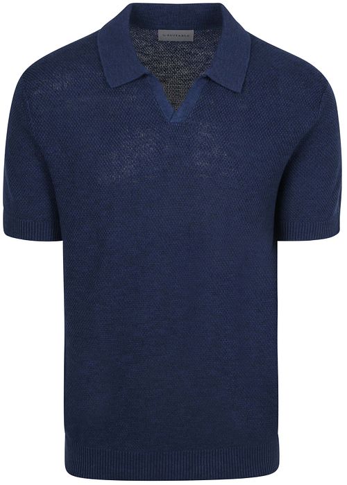 Koszulka polo Suitable Riva Bean z lnu i bawełny w kolorze granatowym Product