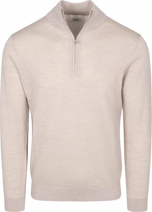 Profuomo Halv lynlås Pullover i Merinould Beige