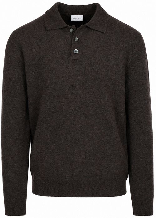 Profuomo Longsleeve Poloshirt Boiled Wool Brun