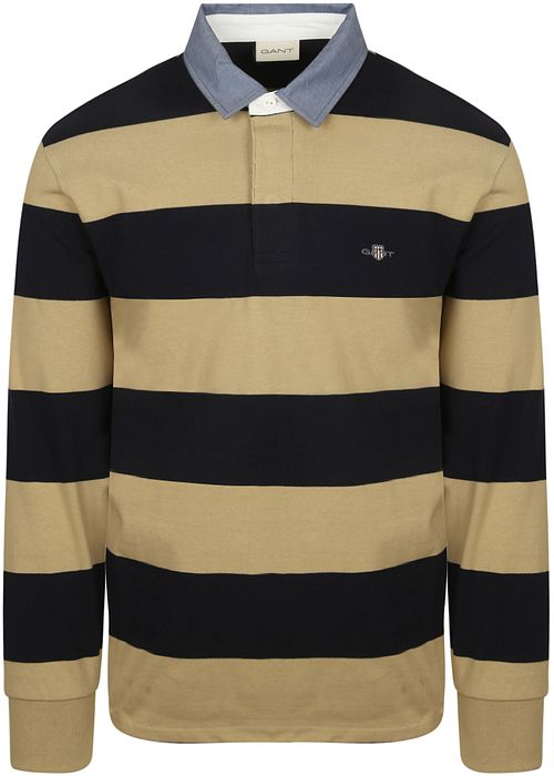 Gant Heavy Rugger Shield Longsleeve Polo Shirt Stripes Navy Beige Product