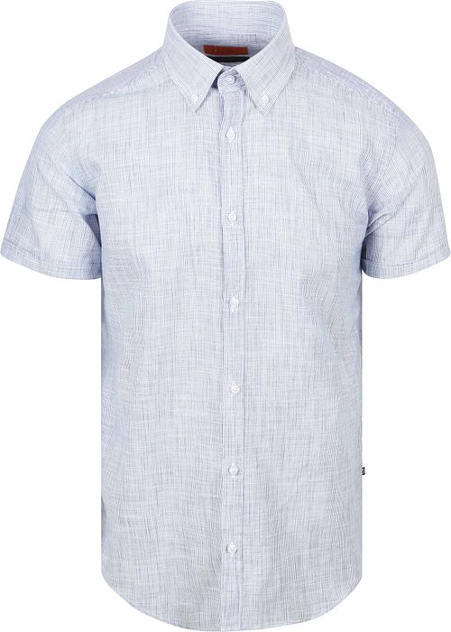 Suitable Kortärmad Skjorta Cotton Slub Randig Blå Product