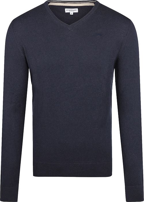 Sweter McGregor z domieszką wełny merino, dekolt V, granatowy Product