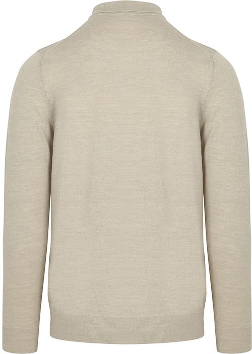 Profuomo Longsleeve Poloshirt Merinowolle Beige Product / Achterkant
