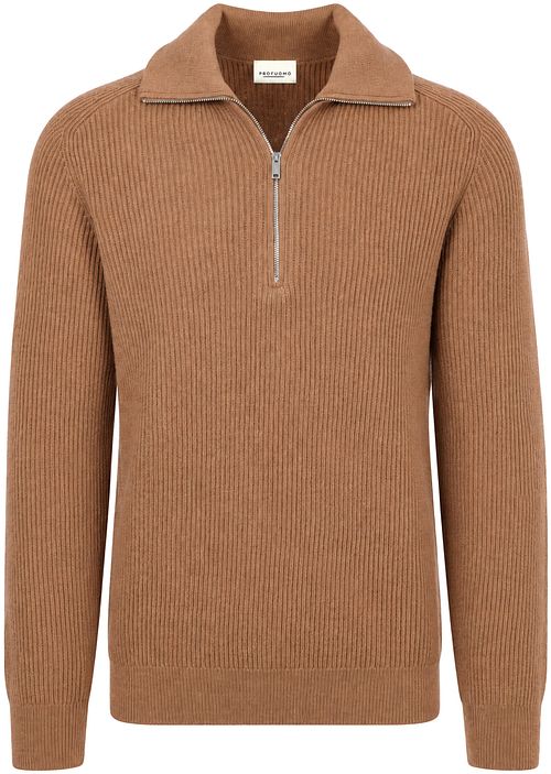 Profuomo Half Zip Pullover Wool Cognac