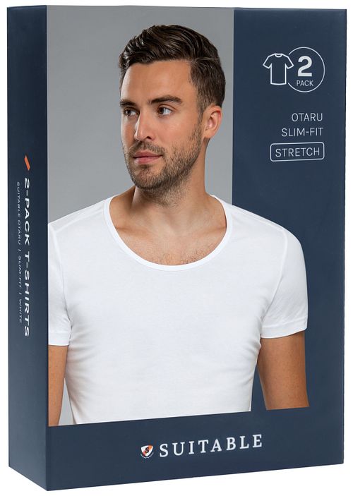 Suitable Otaru T-Shirt Brede Ronde Hals Wit 2-Pack Verpakking