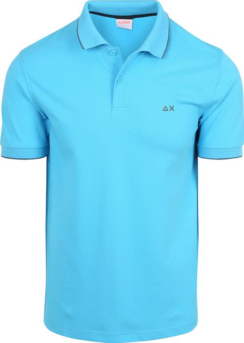 Sun68 Polo Shirt Small Stripe Collar Light Blue