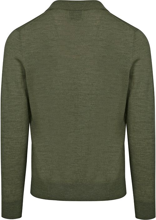 KING Essentials The Robert koszulka polo z długim rękawem z wełny merynosów Army Gree Product / Achterkant