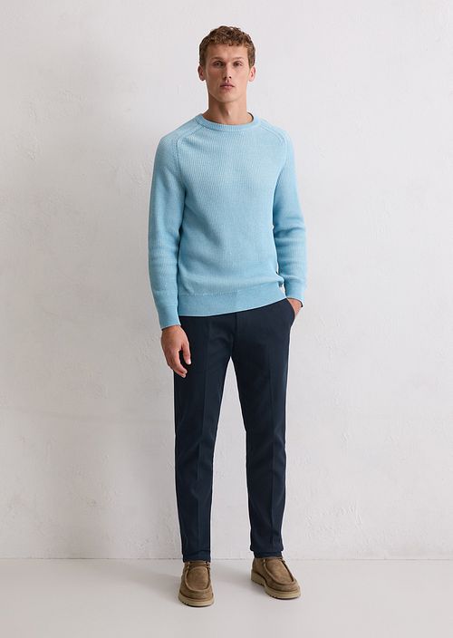 Marc O'Polo Pullover Structured Bi-Colour Blauw Model / Voorkant
