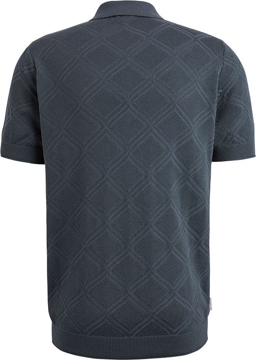 Cast Iron Stickat Halv Zip Polotröja Struktur Blå Product / Achterkant