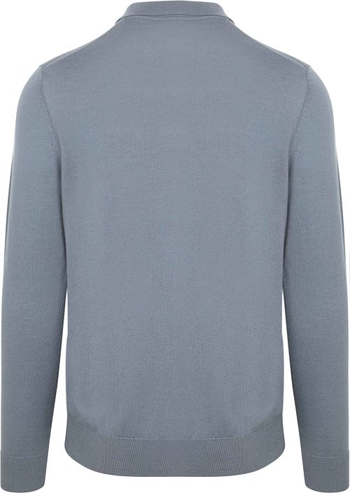 Profuomo Longsleeve Polo Shirt Merino Wool Blue Product / Achterkant