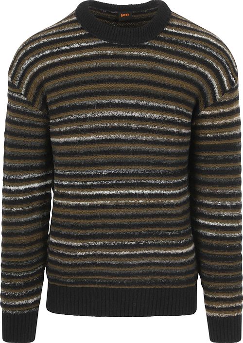 BOSS Sweter Aturn z domieszką wełny w paski czarny Product