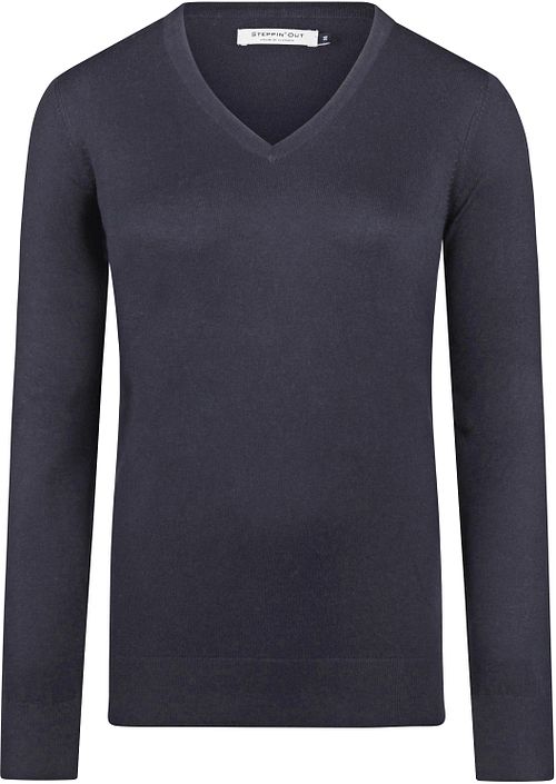 Steppin' Out Women Pullover Cotton Cashmere V-Neck Navy Product