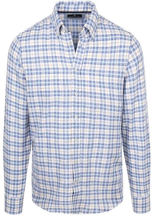 Camicia Steppin' Out in lino e cotone a quadri blu e sabbia Product