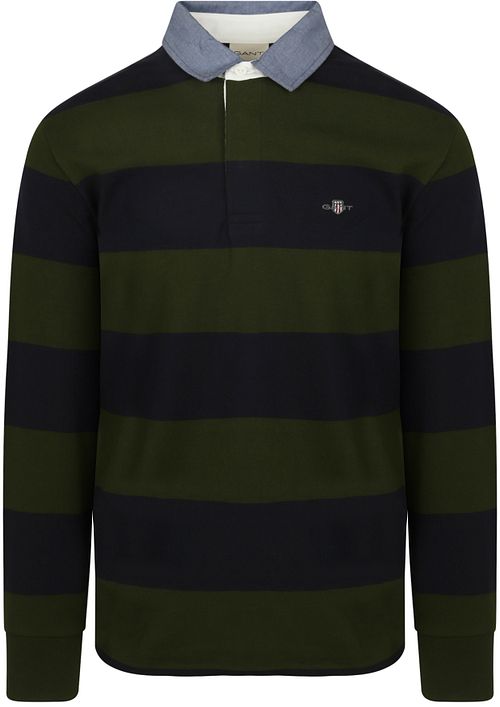 GANT Heavy Rugger Shield Långärmad Pikétröja Randig Marinblå Grön Product