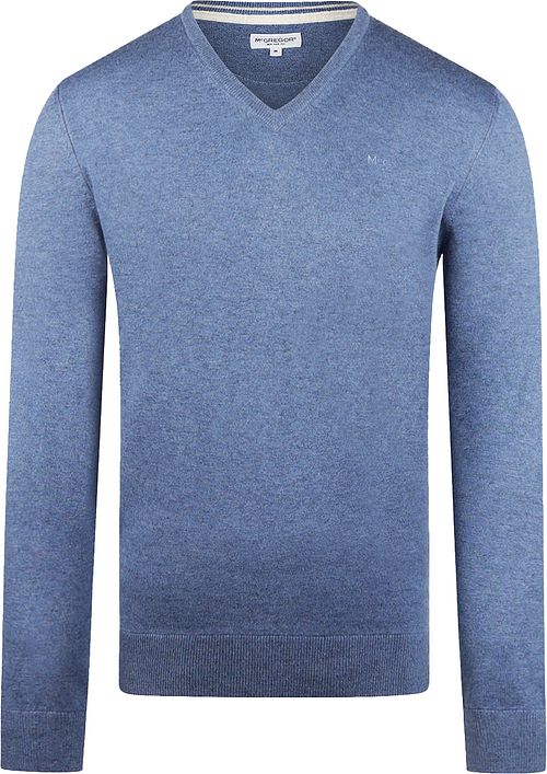 McGregor Sweter z mieszanki wełny merino z dekoltem w serek, sprany niebieski Product