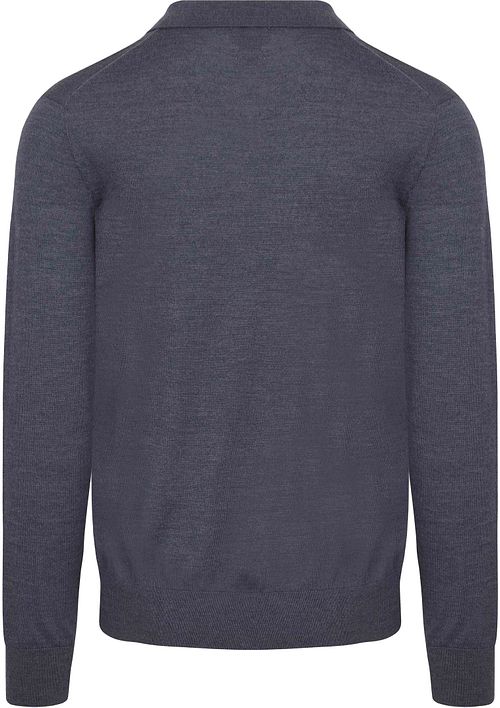 King Essentials The Robert koszulka polo z długim rękawem z wełny merino antracyt Product / Achterkant