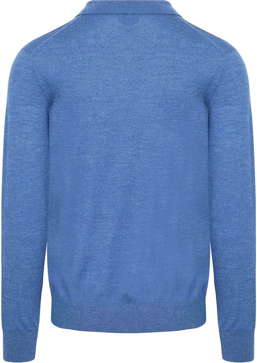 King Essentials The Robert Long Sleeve Poloshirt Merino Mid Blauw Product / Achterkant