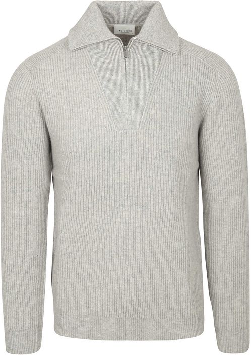 Profuomo Jersey de lana merino con media cremallera melange gris Product