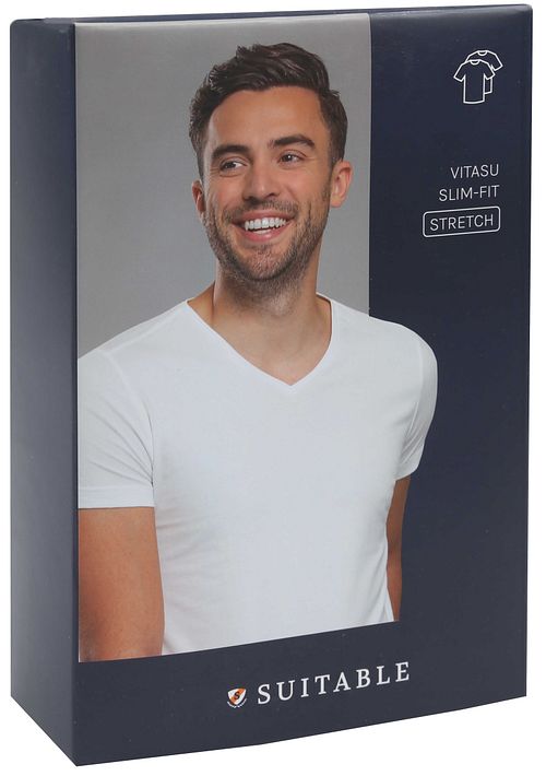 Suitable Vitasu T-Skjorte V-Hals Hvit 4-Pack Verpakking