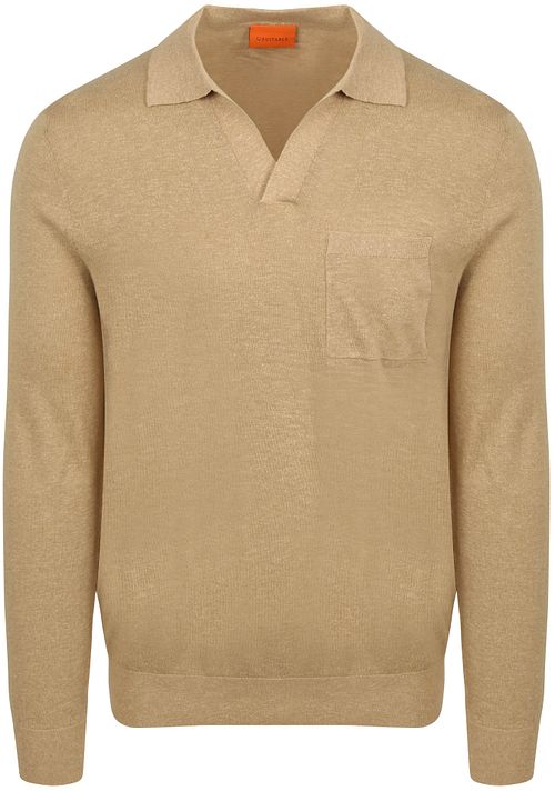 Koszulka polo Suitable Riva Pocket Sand z długim rękawem w kolorze beżowym Product
