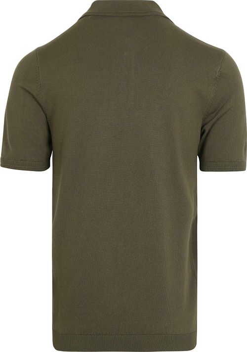 No Excess Strikket Poloshirt i Oliven Product / Achterkant