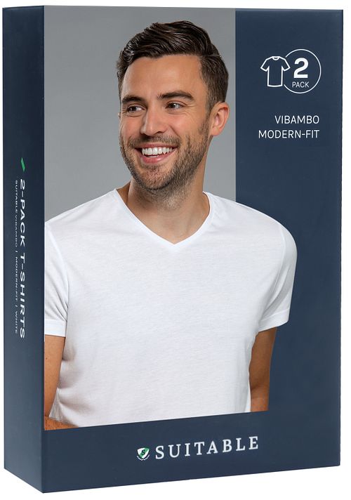 Suitable Vibambo T-Shirts V-Ausschnitt Weiß 2-Pack Verpakking