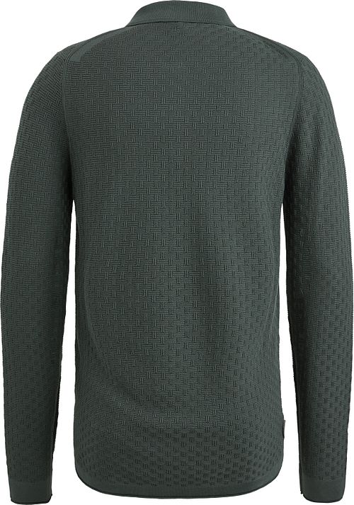 Cast Iron Langærmet Half Zip Poloshirt i Grøn med Struktur Product / Achterkant