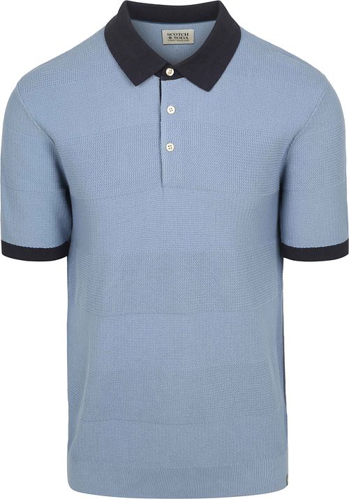 Scotch And Soda dzianinowe Polo o strukturalnym splocie, niebieskie Product