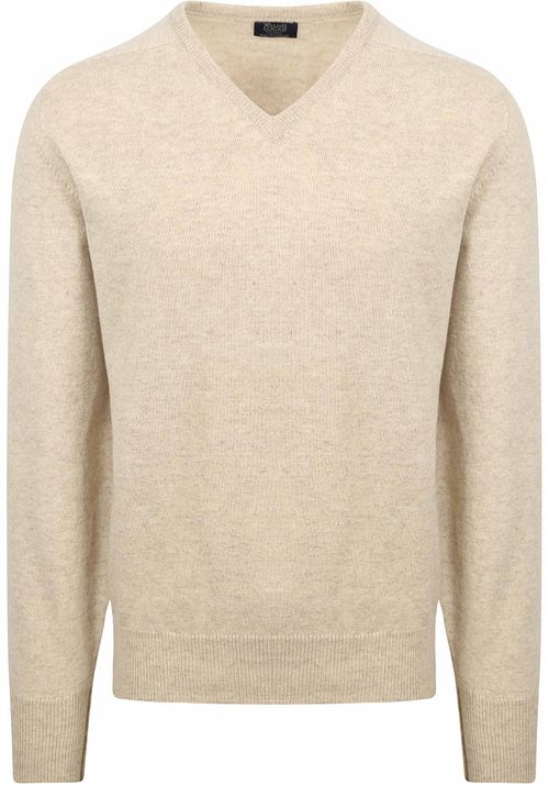 William Lockie V-ringad tröja i lammull och linne i beige Product