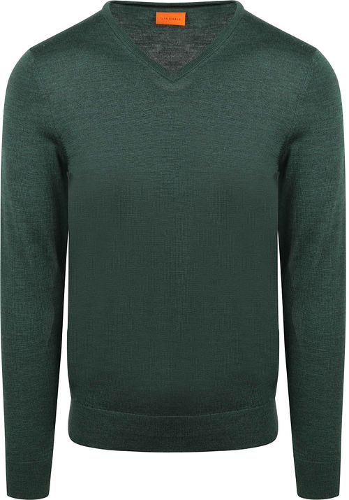 Sweter Suitable z wełny merino, dekolt w serek, zielony Product