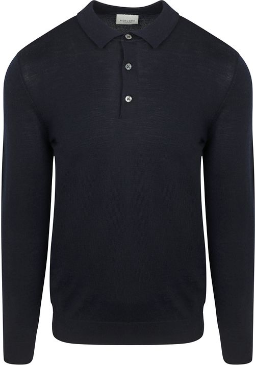 Profuomo Langermet Poloskjorte i Merinoull Marineblå Product