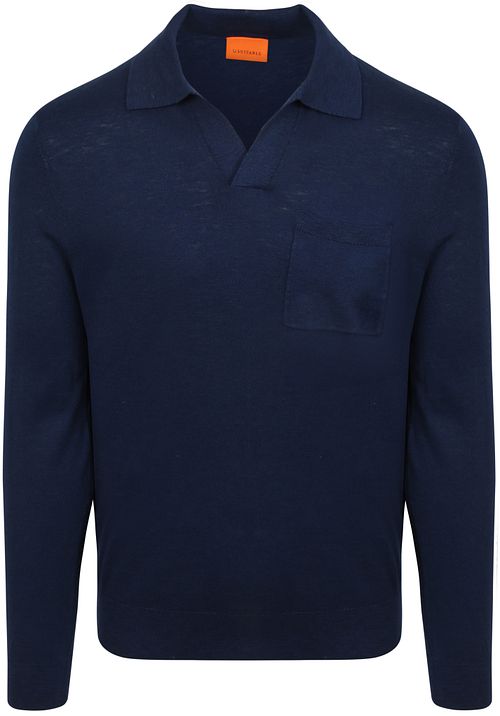 Suitable Longsleeve Knitted Polo Shirt Riva Pocket Navy Product
