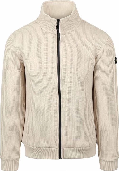 No Excess Cardigan Knitted Rib Structure Ecru