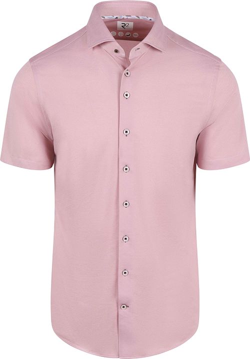 R2 Short Sleeve Overhemd Technical Knitted Dobby Roze