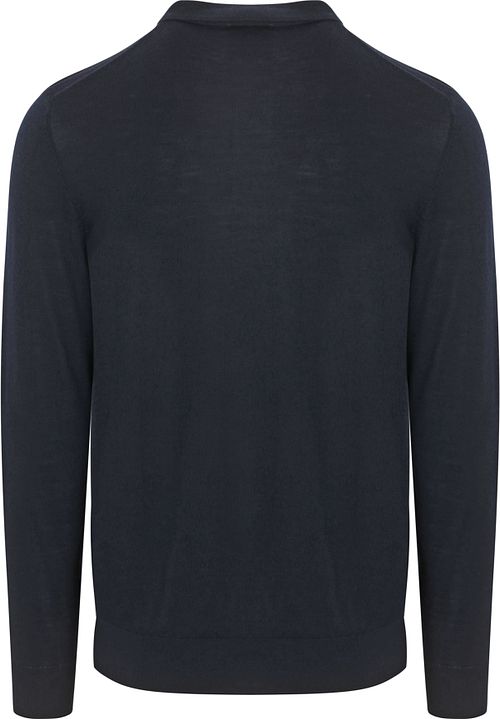 Profuomo Longsleeve Polo Shirt Merino Wool Navy Product / Achterkant