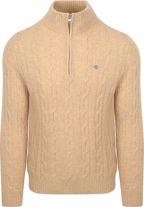 GANT Maglia in lana d’agnello con mezza zip e lavorazione a trecce beige Product