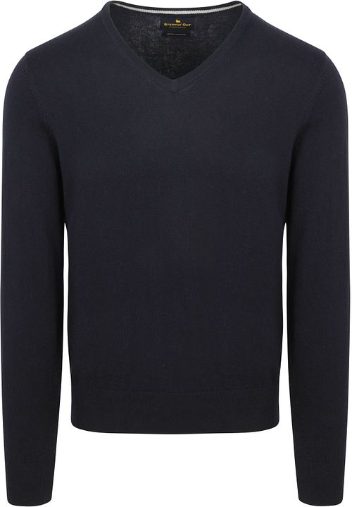 Jersey Steppin' Out de algodón y cachemira con cuello de pico en azul marino Product