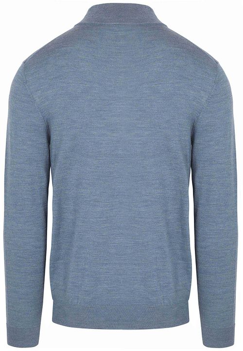 Profuomo Half Zip Pullover Merinowolle Melange Blau Product / Achterkant