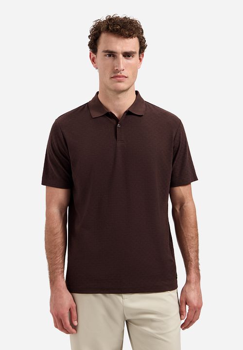 No Excess Stickad Poloshirt Structure Brun Model / Voorkant