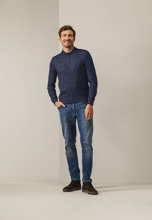 State Of Art Trui Polokraag Melange Navy Model / Voorkant